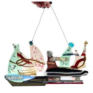 OOAK Fused Art Glass By LRRR Designs Sailboat Series Family Pulling a Boat